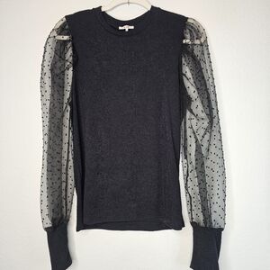 Francesca's Mi Ami Swiss Dot Sheer Puff Sleeve sweater Large